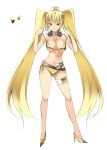  armlet bare_shoulders belt bikini blonde_hair breasts closed_mouth color_guide crown full_body gold_rathian hands_up high_heels large_breasts legband long_hair looking_at_viewer mini_crown monster_hunter navel oota_yuuichi personification rathian simple_background solo standing swimsuit twintails very_long_hair white_background yellow_bikini yellow_footwear 
