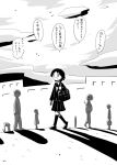  avogado6 building comic greyscale monochrome original ribbon school_uniform short_hair smile translated 