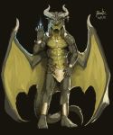  2012 abs anthro armor claws dragon full-length_portrait horn jewelry looking_at_viewer magic male muscular pacelic portrait solo standing wings 