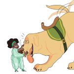  2017 3_toes afro ambiguous_gender ass_up biped black_claws brown_hair brown_nose brown_skin canine caress claws clothing cute dark_skin digital_drawing_(artwork) digital_media_(artwork) dog duo eyelashes eyes_closed fangs female feral footwear full-length_portrait fur gogarty golden_retriever green_clothing hair hairband happy hi_res human jumpsuit laugh macro mammal motion_blur motion_lines open_mouth open_smile orange_tongue overweight overweight_female petting portrait quadruped saddle shoes short_hair side_view simple_background smile standing tailwag tan_fur tan_tail toe_claws toes tongue tongue_out toony tooth_gap white_background 
