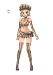  :d bare_shoulders barroth belt bikini_top blush breasts choker color_guide dark_skin detached_sleeves full_body grey_choker grey_hair grey_legwear hat large_breasts long_sleeves micro_shorts monster_hunter navel oota_yuuichi open_mouth personification short_hair short_shorts shorts simple_background smile solo standing striped striped_legwear thighhighs vertical-striped_legwear vertical_stripes white_background 