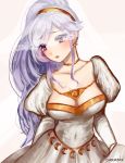  artist_name blush breasts bridal_veil chocojax choker cleavage collarbone dress earrings fire_emblem fire_emblem:_seisen_no_keifu fire_emblem_heroes hairband head_tilt ishtar_(fire_emblem) jewelry large_breasts lavender_hair light_smile long_hair looking_at_viewer ponytail purple_eyes solo tears veil wedding_dress white_dress 