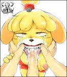  2017 absurd_res animal_crossing anthro areola bell big_penis black_nose blonde_hair blush breast_grab breast_squeeze breasts canine clothed clothing cum cum_in_mouth cum_inside cum_on_breasts dog dress drooling erect_nipples fellatio female finger_in_mouth fully_clothed fur goat-head_(artist) hair hairband hand_on_breast hi_res holding_breast isabelle_(animal_crossing) looking_at_viewer male mammal nintendo nipples one_breast_out open_mouth oral penis rough_sex saliva saliva_string sex sharp_teeth shih_tzu spread_mouth tears teeth tongue vein veiny_penis video_games yellow_fur 