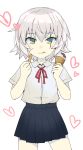  :q bangs black_skirt blue_eyes brown_eyes closed_mouth collared_shirt commentary_request cowboy_shot eyebrows_visible_through_hair facial_scar fate/apocrypha fate/grand_order fate_(series) food gedou_(ge_ge_gedou) green_eyes heart holding holding_food ice_cream_cone jack_the_ripper_(fate/apocrypha) looking_at_viewer miniskirt neck_ribbon pleated_skirt red_neckwear ribbon scar scar_across_eye scar_on_cheek school_uniform shirt short_hair short_sleeves silver_hair skirt smile solo standing tongue tongue_out white_background white_hair white_shirt 