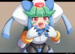  1girl android armor colored cum cum_in_mouth facial helmet mouth open_mouth pandora_(rockman) red_eyes rockman rockman_zx rockman_zx_advent tongue 