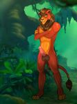  balls brown_hair crossed_arms disney erection green_eyes hair jungle kovu looking_at_viewer male mane penis pplover scar single smile solo standing teeth the_lion_king 