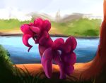  2018 absurd_res anus butt cutie_mark earth_pony equine female feral friendship_is_magic hair hi_res horse mammal miokomata my_little_pony outside pinkie_pie_(mlp) pony pussy solo underhoof water 
