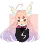  &lt;3 2018 blue_tongue blush breasts canine clothed clothing eyebrows female fennec fox fredek666 hair long_hair looking_at_viewer mammal pink_hair smile solo squidwave_(character) thick_eyebrows tongue tongue_out turtleneck 
