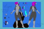 2018 anthro balls canine digital_media_(artwork) erection folf fox fur girly grey_fur hair hi_res hybrid long_tail looking_at_viewer male mammal multicolored_fur nude only-1-wayup penis pink_hair simple_background smile solo wayne wolf 