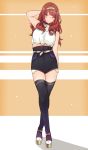  boots celica_(fire_emblem) fire_emblem fire_emblem_echoes:_mou_hitori_no_eiyuuou fire_emblem_heroes highres jewelry long_hair red_eyes red_hair shorts simple_background smile solo thighhighs tusia 
