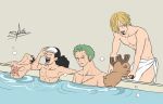  5boys age_difference bathroom blonde_hair green_hair monkey_d_luffy multiple_boys one_piece roronoa_zoro sanji shower smile tony_tony_chopper usopp 