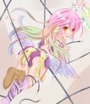  angel_wings ass commentary_request embarrassed feathered_wings gradient_hair halo highres jibril_(no_game_no_life) jingdong_ssa long_hair low_wings magic_circle multicolored_hair no_game_no_life open_mouth pink_hair shoes single_shoe solo torn_clothes very_long_hair wing_ears wings younger 
