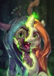  2018 assasinmonkey changeling equine fangs female feral friendship_is_magic hair horn long_hair looking_at_viewer mammal my_little_pony open_mouth queen_chrysalis_(mlp) shutter_bug_(mlp) solo transformation unicorn 