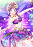  :o absurdres blush bug butterfly butterfly_wings commentary_request fairy feathers flower flower_necklace green_eyes hair_bun hair_up highres hina_(hinalovesugita) insect jewelry long_hair looking_at_viewer love_live! love_live!_school_idol_project necklace pointy_ears purple_hair purple_skirt shawl sidelocks skirt solo toujou_nozomi wings 