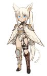  animal_ear_fluff animal_ears armor armored_boots ass_visible_through_thighs blonde_hair blue_eyes blush boots brown_footwear cat_ears cat_girl cat_tail clenched_hands commentary_request cross-laced_footwear expressionless gloves gold_trim korean_commentary legs_apart long_hair long_ponytail looking_at_viewer mismatched_footwear original ponytail simple_background single_thigh_boot solo sookmo standing tail thigh_boots thighhighs very_long_hair white_background work_in_progress 