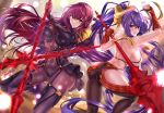  ass blazblue bodysuit crossover erect_nipples fate/grand_order mai_natsume nez-kun no_bra scathach_(fate/grand_order) signed thighhighs weapon 
