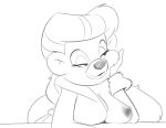  2018 anthro areola bathrobe bear bedroom_eyes breasts clothing disney eyelashes female hair half-closed_eyes hand_on_cheek leaning long_hair mammal mature_female monochrome nipples one_breast_out rebecca_cunningham robe saran-rape seductive simple_background sketch smile talespin white_background 