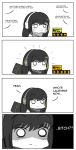  4koma abineko97 bandana bangs black_hair case comic commentary crying crying_with_eyes_open earphones english girls_frontline highres jacket long_hair looking_at_viewer m4a1_(girls_frontline) mod3_(girls_frontline) monochrome multicolored_hair open_mouth profanity sad streaming_tears tears 