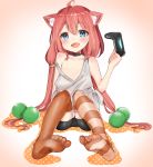  :d ahoge animal_ear_fluff animal_ears bare_shoulders bike_shorts black_choker black_shorts blue_eyes blush cat_ears choker collarbone controller dualshock eyebrows_visible_through_hair fangs feet flat_chest game_controller gamepad hair_bobbles hair_ornament highres hinata_channel katsushika_pachi long_hair looking_at_viewer low_twintails mismatched_legwear nekomiya_hinata off_shoulder open_mouth orange_legwear pink_hair polka_dot polka_dot_shadow shorts sitting sleeveless smile solo striped striped_legwear tank_top thighhighs twintails virtual_youtuber white_tank_top 