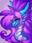  2018 digital_media_(artwork) dragon female feral green_eyes hair oksara purple_hair simple_background smile solo 