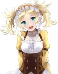  :d blonde_hair blue_eyes blush corset dress fire_emblem fire_emblem:_kakusei hair_ornament head_tilt jurge liz_(fire_emblem) long_hair looking_at_viewer open_mouth short_twintails simple_background smile solo twintails underbust white_background 