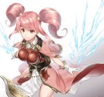  armor boobplate breastplate cape circlet fire_emblem fire_emblem_echoes:_mou_hitori_no_eiyuuou futabaaf gloves highres long_hair looking_at_viewer mae_(fire_emblem) open_mouth pink_hair red_eyes simple_background smile solo twintails 