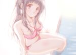  bikini black_hair bluez chitanda_eru front-tie_top hyouka long_hair looking_at_viewer pink_bikini ponytail pool poolside purple_eyes side-tie_bikini sitting sketch smile soaking_feet solo swimsuit water 