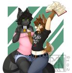  anthro book canine clothed clothing collar ear_tuft feline fur girly green_eyes kinkmasternero male mammal nidi noctis simple_background tuft wide_hips 
