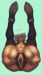  1girl aqua_hair areolae breasts crotch_cutout dark_nipples dark_skin emerald_sustrai green_hair high_heels kuon_(kwonchanji) large_breasts lingerie long_hair looking_at_viewer navel nipple_cutout nipples nude parted_lips pubic_hair pussy pussy_cutout red_eyes rwby shiny shiny_skin solo stomach thighhighs uncensored 