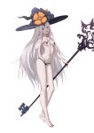  abigail_williams_(fate/grand_order) absurdres bangs bare_legs barefoot black_bow black_hat black_nails black_panties bow breasts chaji_h collarbone eyebrows_visible_through_hair fate/grand_order fate_(series) feet fingernails full_body hat hat_bow highres holding holding_key key long_hair medium_breasts nail_polish navel orange_bow oversized_object pale_skin panties parted_bangs parted_lips pasties polka_dot polka_dot_bow purple_eyes silver_hair simple_background solo standing toenail_polish toenails topless underwear underwear_only very_long_hair white_background witch_hat 