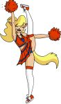  2018 alternate_costume anthro blonde_hair breasts callie_briggs cat cheerleader clothing digital_media_(artwork) eyes_closed feline female fur hair legwear mammal midriff open_mouth panties panty_shot pom_poms pose raised_leg redout skirt smile solo standing swat_kats tan_fur thigh_highs underwear zeigram 