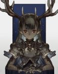  1girl antlers armor bangs female horns hyang_seol long_hair original red_eyes smile solo upper_body 