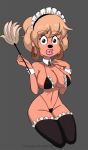  2017 anthro big_breasts bikini black_nose blonde_hair breasts canine choker cleavage clothed clothing disney ear_piercing eyebrows eyelashes feather_duster female fully_clothed goof_troop grey_background hair legwear lipstick lisa_(goof_troop) looking_at_viewer maid_headdress maid_uniform makeup mammal meegol navel piercing short_hair signature simple_background sitting skimpy stockings swimsuit thong uniform wristband 