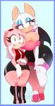  2018 amy_rose anthro bat big_eyes biped black_bottomwear black_clothing black_nose black_wings blue_border blush border breasts clothed clothing digital_media_(artwork) duo eyelashes eyeshadow female fully_clothed fur gloves green_eyes hand_on_thigh hedgehog hi_res higgyy hug larger_anthro larger_female light_skin makeup mammal membranous_wings patreon pink_clothing pink_fur pink_topwear red_clothing red_topwear rouge_the_bat simple_background size_difference sleeveless smaller_anthro smaller_female smile sonic_(series) standing thick_thighs watermark white_background white_fur white_gloves wide_hips wings 