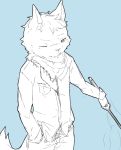  2017 anthro canine clothing dog halu_1129 male mammal melee_weapon simple_background solo sword weapon 