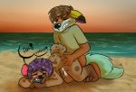  &lt;3 2018 anal anal_penetration anthro beach blue_tail butt canine clothed clothing cum cum_inside duo english_text female hyena jackal katsumimorri katsumimorri(character) male male/female mammal manulfacture nude outside partially_clothed penetration pussy_juice seaside short_tail sunset text water xevrrer(character) 