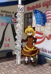  absurdres american_flag blonde_hair highres kide_koushin kurodani_yamame license_plate long_sleeves looking_at_viewer mary_janes route_66 shoes smile touhou 