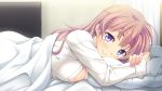  bed blue_eyes blush breasts brown_hair erondo game_cg koinosu_ichacolize kouzuki_natsume long_hair nipples takeya_masami 