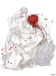  anklet bare_shoulders bouquet dress expressionless eyebrows_visible_through_hair flower frilled_dress frills full_body grey_eyes grey_hair jewelry ji_no looking_at_viewer necklace official_art pale_skin petals rose sinoalice snow_white_(sinoalice) solo sqex veil wedding_dress white white_background 