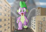  building clothing dragon foxkai friendship_is_magic green_eyes human macro male mammal my_little_pony spike_(mlp) tongue tongue_out 