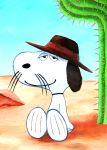  2016 absurd_res beagle cactus canine desert dog grim1978 hat hi_res looking_at_viewer mammal painting_(artwork) peanuts sitting smile spike_(peanuts) traditional_media_(artwork) whiskers white_body 