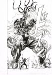  absurdres blank_eyes bodysuit claws fighting_stance garou_(one-punch_man) greyscale highres legs_apart monochrome murata_yuusuke official_art one-punch_man orochi_(opm) scarf spoilers standing tentacles unfinished 