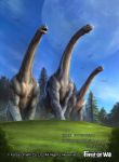  copyright_name day dinosaur dinosaur_tail fangs force_of_will grass highres leaf no_humans open_mouth sky so_(so830) tail tree 