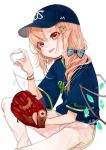 :p alternate_costume bad_id bad_twitter_id ball baseball baseball_cap baseball_mitt blonde_hair blue_hat blue_shirt bow commentary_request contemporary crystal diamond-shaped_pupils flandre_scarlet gotoh510 hair_bow hair_ornament hairclip hand_up hat head_tilt holding holding_ball looking_at_viewer medium_hair nippon_professional_baseball pants pointy_ears red_eyes shirt short_sleeves simple_background sitting solo striped striped_bow symbol-shaped_pupils tokyo_yakult_swallows tongue tongue_out touhou white_background white_pants wings 