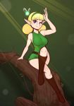  2018 big_breasts blonde_hair blue_eyes boots breasts clothed clothing crossed_legs digital_media_(artwork) fado fairy female footwear hair hi_res humanoid kokiri looking_at_viewer nintendo not_furry ocarina_of_time one_eye_closed pointy_ears scorpdk smile solo the_legend_of_zelda video_games wink 