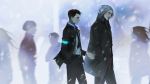  brown_hair cigarette connor_(detroit:_become_human) detroit:_become_human gray_hair hank_anderson male robot short_hair smoking snow suit tagme_(artist) tie 