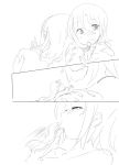  between_breasts blush climbing from_above from_behind from_below giantess kiss monochrome noneto nude size_difference sketch yuri 