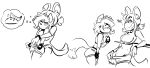  2018 alternate_species anthro black_and_white bracelet breasts canine chinchilla chu_(duckdraw) cinnamon_swirl clothed clothing dickgirl dipstick_ears dipstick_tail duckdraw duo english_text female fingerless_gloves flat_chested fox gloves grin inner_ear_fluff intersex jewelry mammal midriff monochrome multicolored_tail navel no_underwear penis penis_base pensive rodent shirt shorts shorts_pull simple_background small_breasts smile tank_top text thought_bubble tied_shirt white_background 