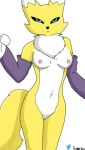  breasts clothing digimon female fenefell fur gloves invalid_color invalid_tag nipples nude pussy renamon solo 
