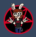  2018 aged_up anthro arthur_(series) breasts brown_hair clothing digital_media_(artwork) female fur hair jeans lagomorph mammal marina_datillo nuclearmime pants pentagram pose rabbit shirt short_hair solo standing t-shirt tongue tongue_out white_fur 